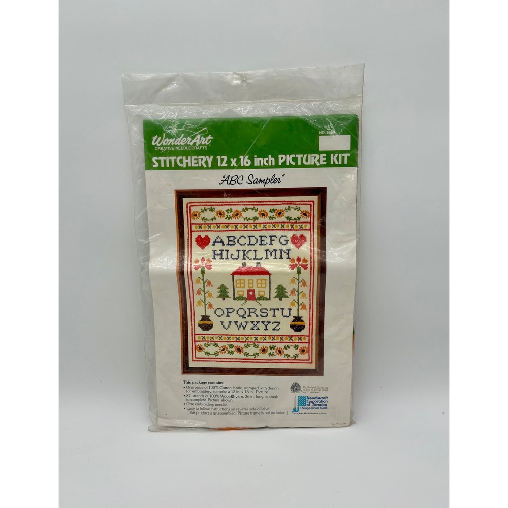 WonderArt ABC Sampler Stitchery Kit Vintage Embroidery 12x16 Cotton Wool 5459